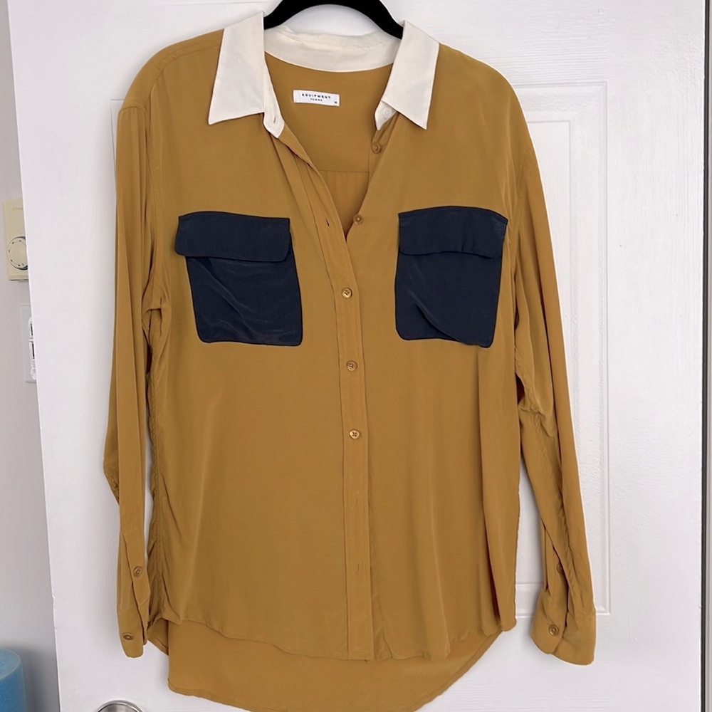 Loveappella Gold Long Sleeve Button Down Blouse